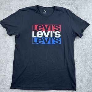 Levi's‎ Men's L Black T-Shirt Triple Logo Red White Blue Graphic Tee 100% Cotton